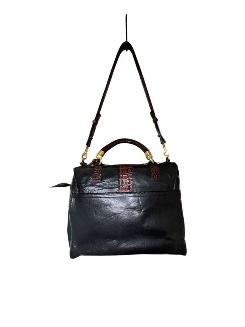 Brahmin Julia Rose Black Lady Tuscan Satchel Croc Embossed Leather Rare - Picture 3 of 10